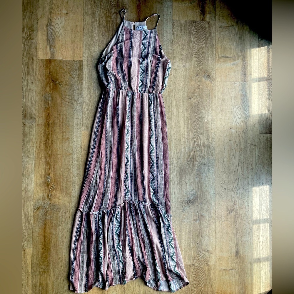 THML Pink Geo Print Midi/Halter Dress Size Small Adjustable Straps boho cottage